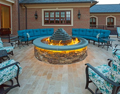beautiful fire pit fountain on patio