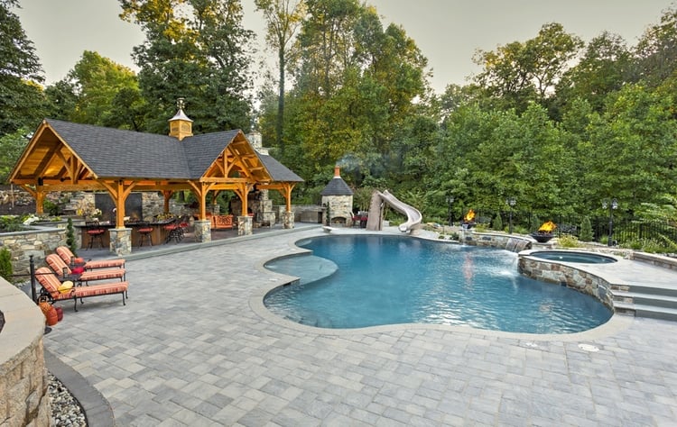 Pools with landscaping trees and shrubs