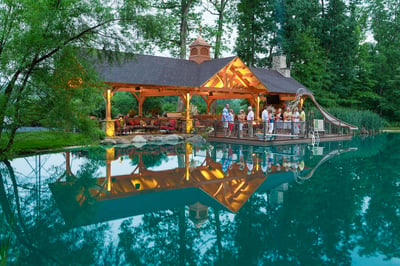 Pavilion with outdoor kitchen and pool