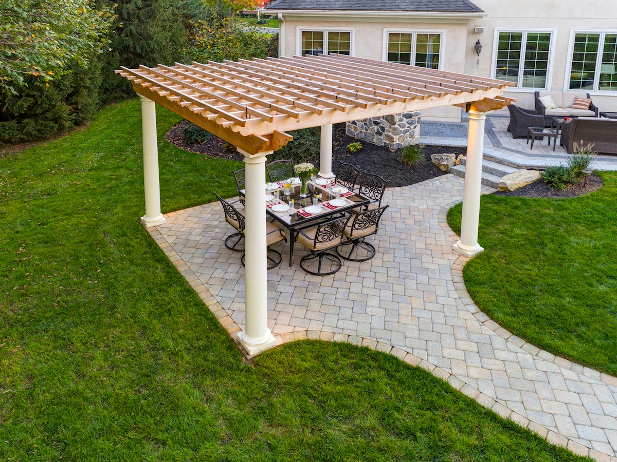Patio with pergola and dining table